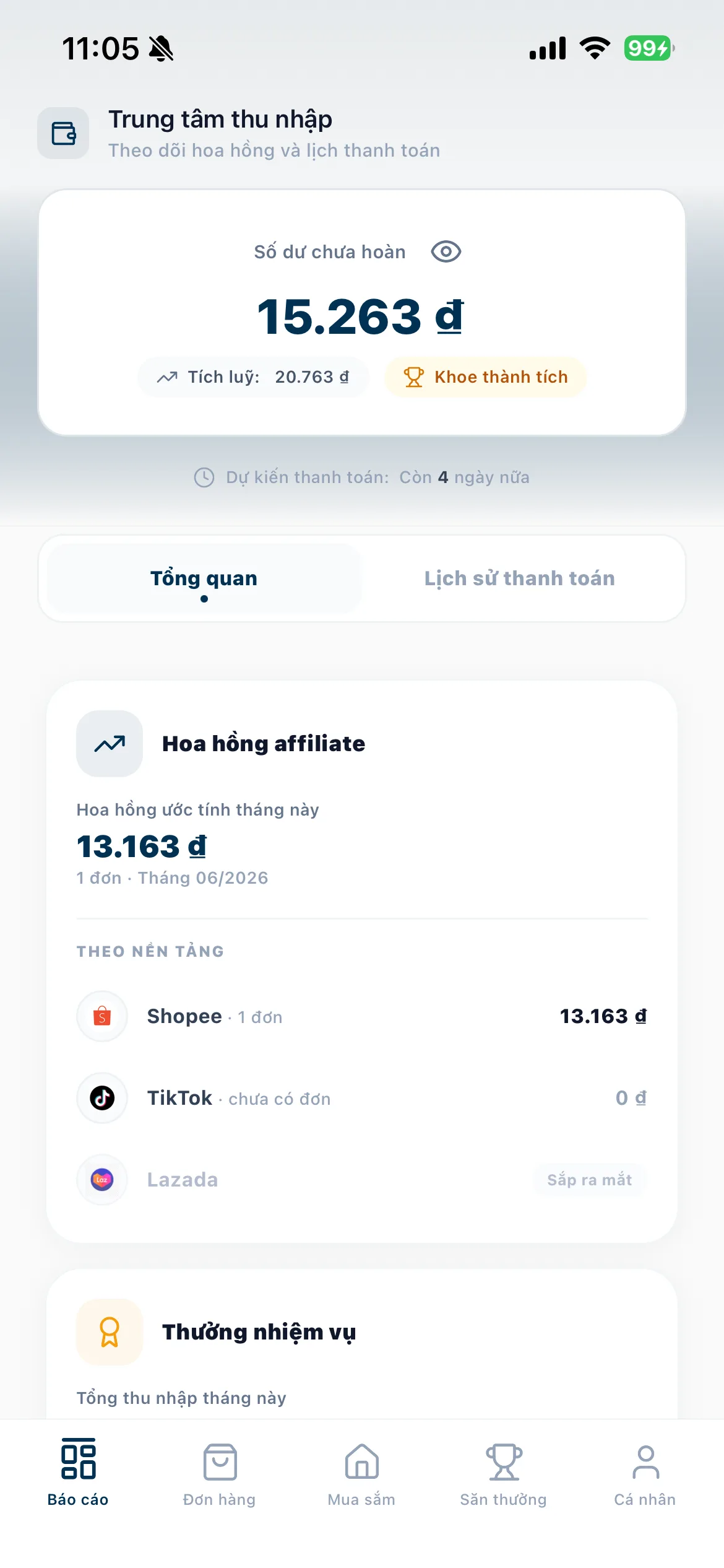 App Go Affiliate — trung tâm thu nhập affiliate