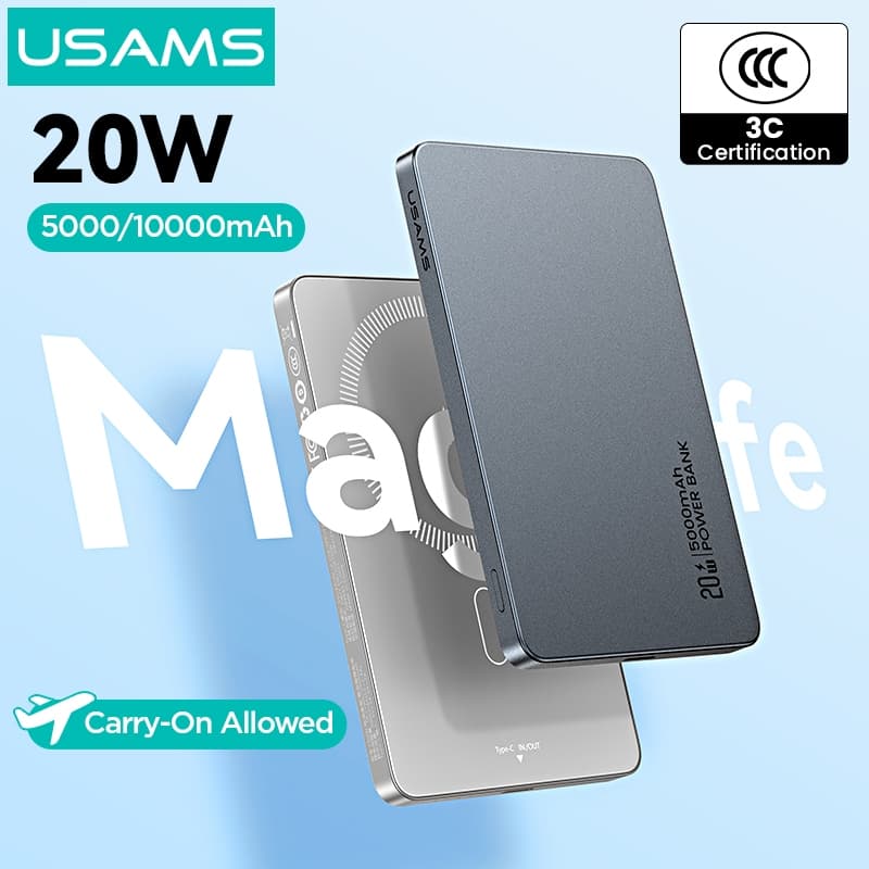 USAMS Wireless Power Bank 5000 / 10000mAh Sạc từ tính không dây Sạc nhanh USB-C Đầu vào / Ra cho iP17 16 15 14 13 12 Series