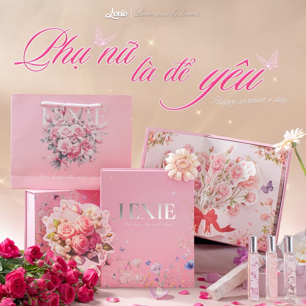 [BST LEXIE 8.3] Box Quà Woman's Day Tặng Bạn Gái Phiên Bản Bó Hoa 3D - BST Nước Hoa Nữ LEXIE Cao Cấp