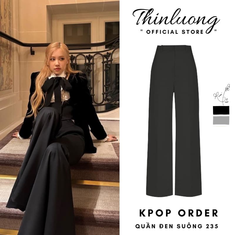 Quần tây dài màu đen ống suông basic cạp cao phong cách đơn giản OC