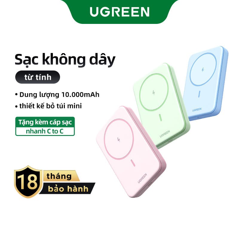 【Pin Sạc Dự Phòng Có Thể Đặt Hàng】Sạc dự phòng không dây Ugreen 10000mAh | Sạc đồng thơi 2 thiết bị | Pin Li-on | Bảo hà