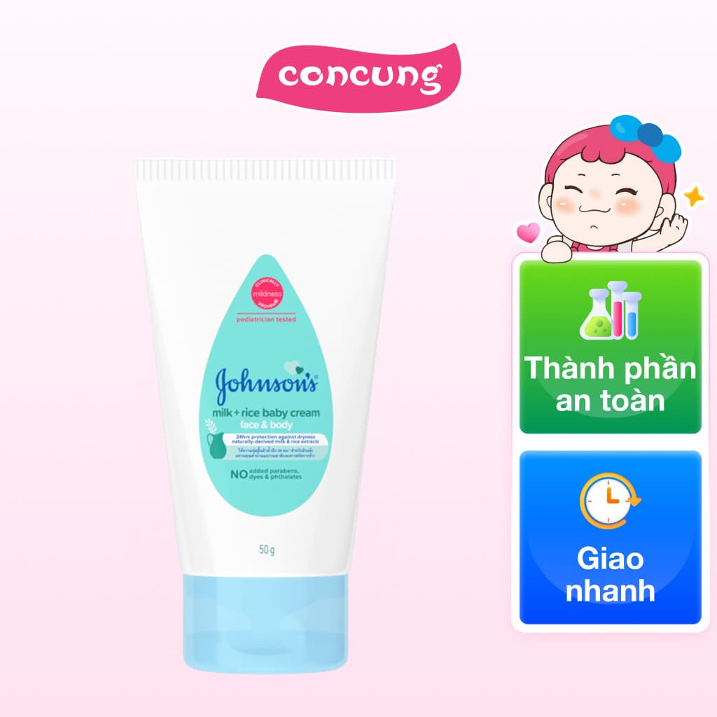 Kem dưỡng da mặt và cơ thể chưá sữa và tinh chất gạo (Tuýp) Johnson baby (50gr)