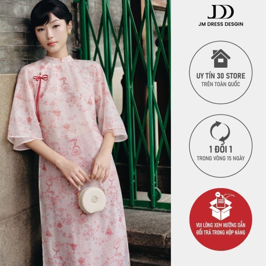 Áo Dài Thanh Vũ. Áo Dài Dáng Suông Tay Lỡ Hai Tà In Hoa Thanh Lịch 2M01.2509. Áo Dài Cách Tân Nữ Hiện Đại Sang Trọng JM