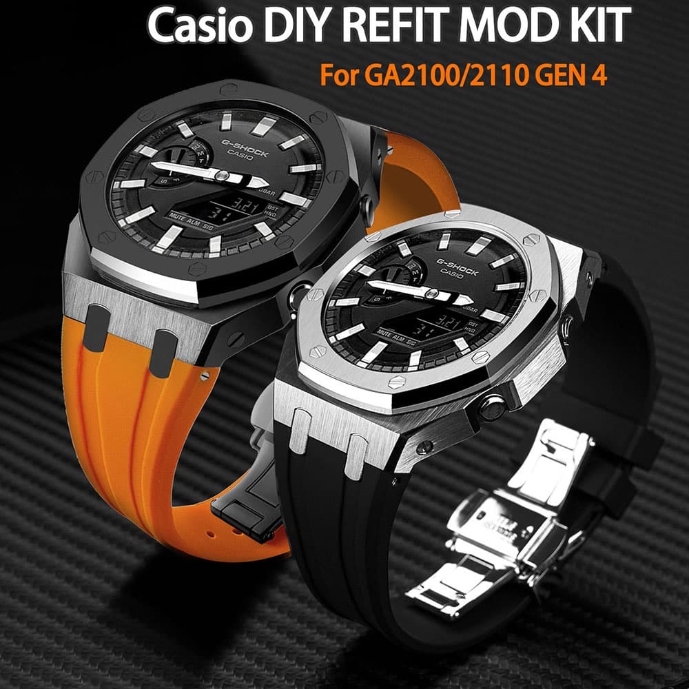 Jansin Set dây đeo silicon + vỏ bảo vệ inox thích hợp cho Casio GA2100 GA2110 4rd