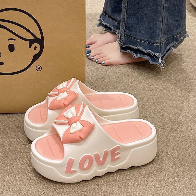 Dép bánh mì nữ hình nơ cute đế độn 4cm chống trơn chất liệu PVC không thấm nước [Lù store] - 6829 NƠ