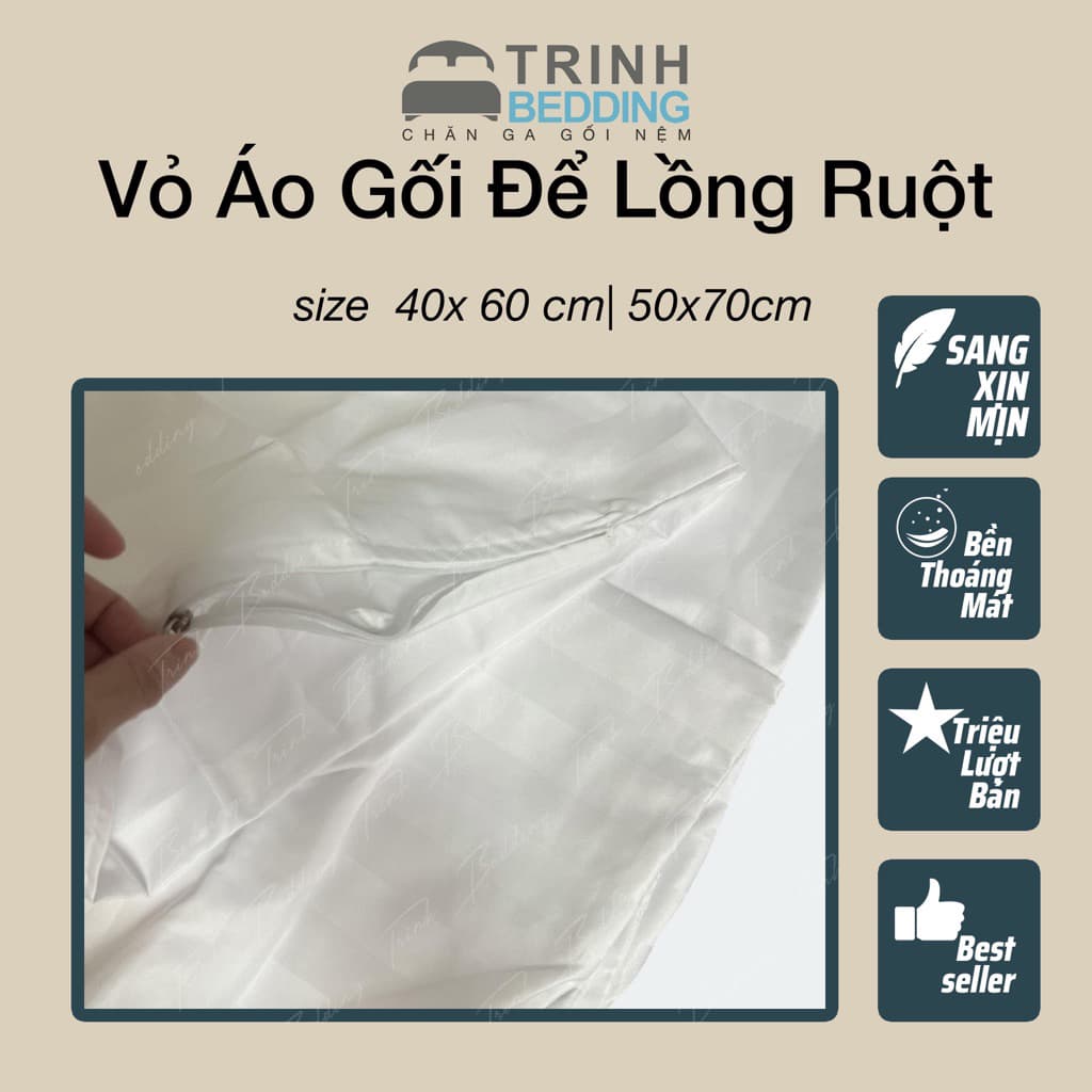 Vỏ Gối Cotton Sọc Có Khóa Kéo Thêm Bông Gòn, Lồng Ruột Vỏ Gối ( ko có bông), Vỏ Gối Trắng Sạch