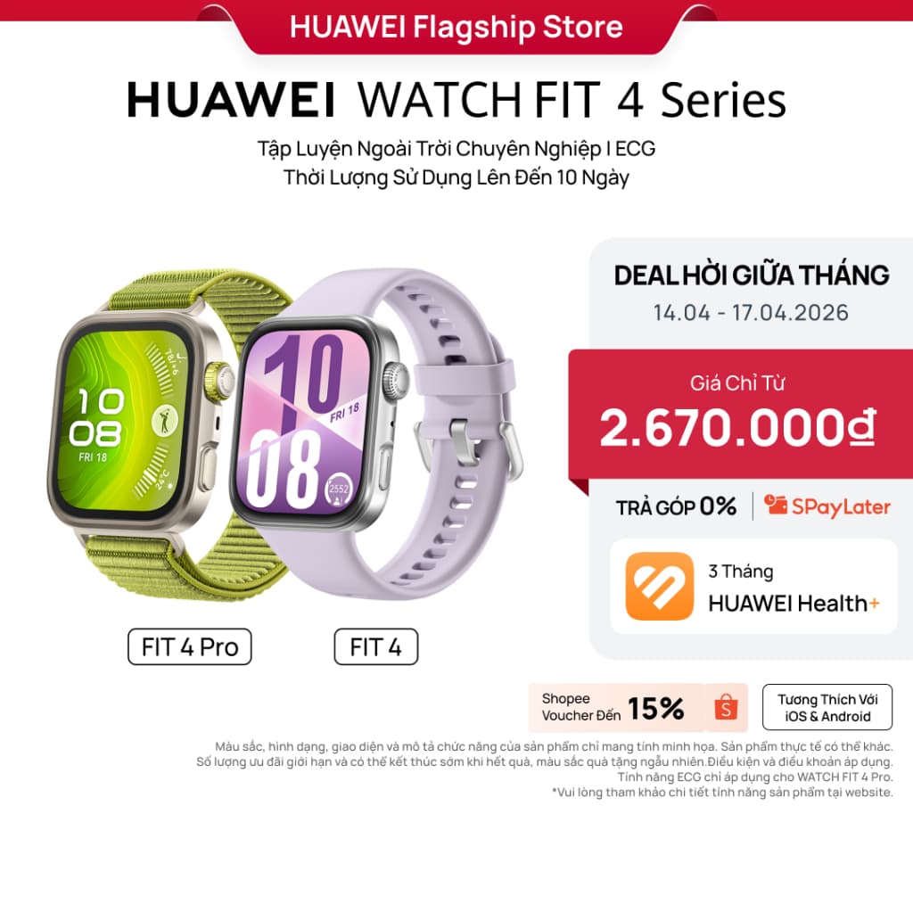 Đồng Hồ Thông Minh HUAWEI WATCH FIT 4 Series | Mỏng Nhẹ | Thể Thao & Sức Khỏe | Lên Đến 10 Ngày Sử Dụng| ECG*