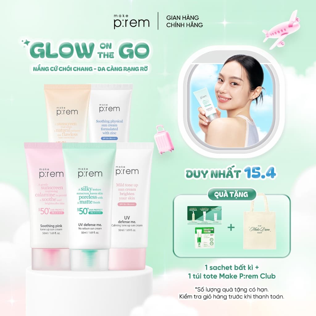 Kem Chống Nắng Make P:rem Nâng Tone Dịu Nhẹ Phù Hợp Cho Mọi Loại Da SPF50+ PA++++ 50ML