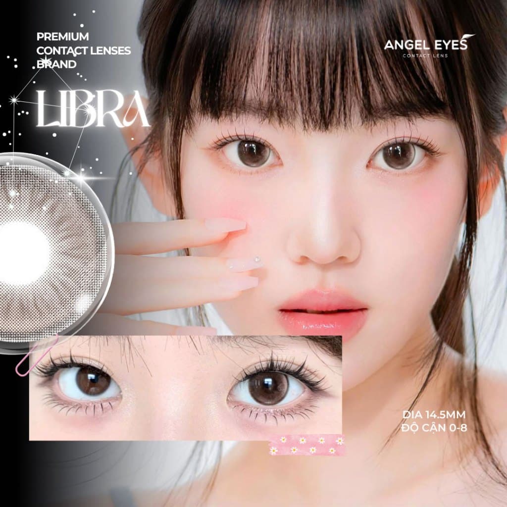 Lens nâu giãn tròng có viền 1 ngày LIBRA - nhãn hiệu  Angel Eyes - Độ cận 0-10 - Dia 14.5mm