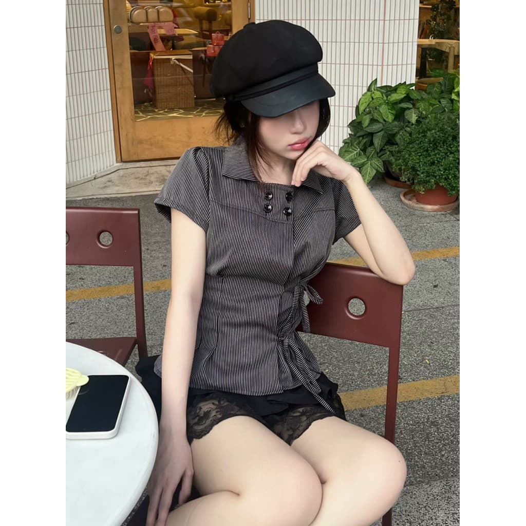 FAERIE Áo sơmi 4 cúc hack dáng có nơ buộc eo - JANET TOP