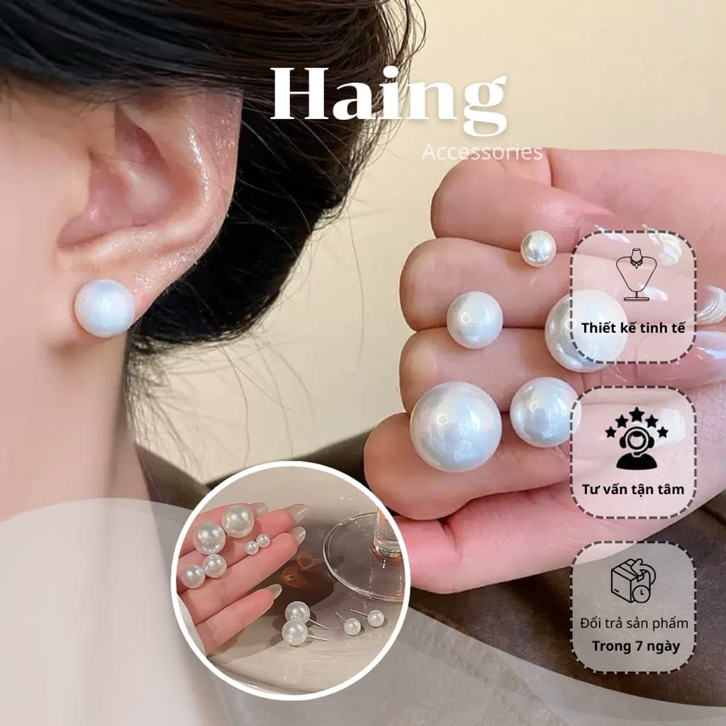 Bông Tai Ngọc Trai Basic - Kiểu Dáng Đơn Giản Phụ Kiện Áo Dài Tết Haing BT06