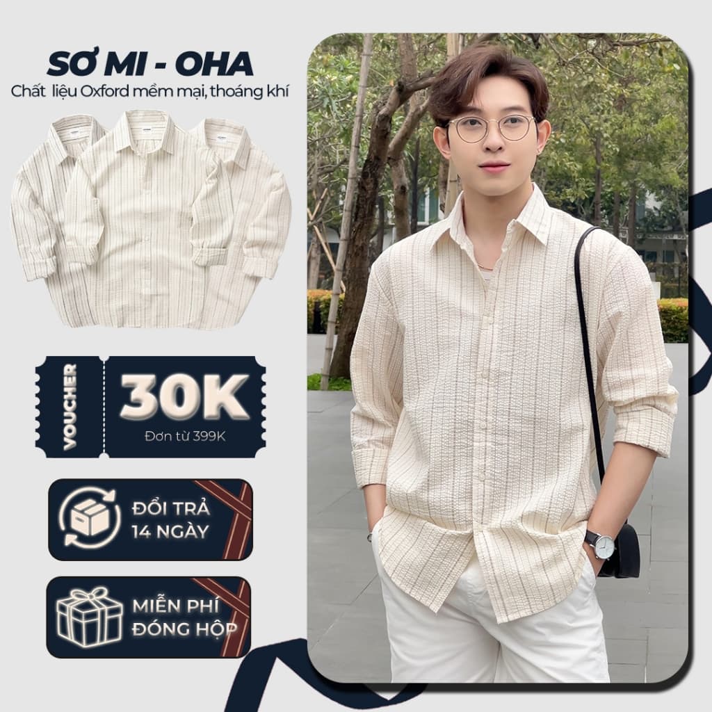 Áo Sơ Mi Nam Tay Dài OHA Chất Cotton Xốp Phối Sọc, Form Regular Thanh Lịch, Sang Trọng -  LUCIINON