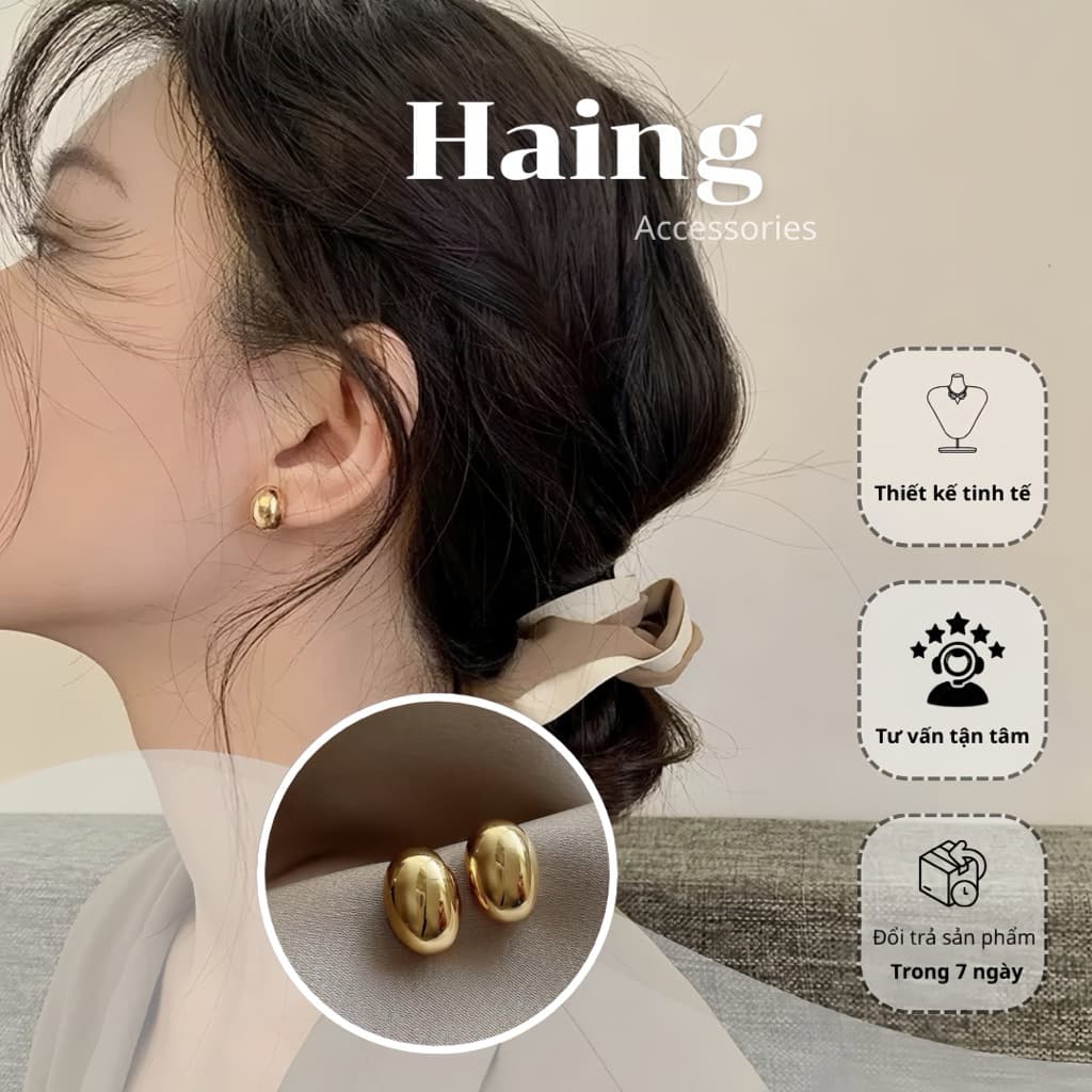 Bông Tai Mạ Vàng Bạc Hạt Đậu - Khuyên Tai Nữ Basic Tôn Khuôn Mặt Thời Trang Hàn Quốc Haing BT28