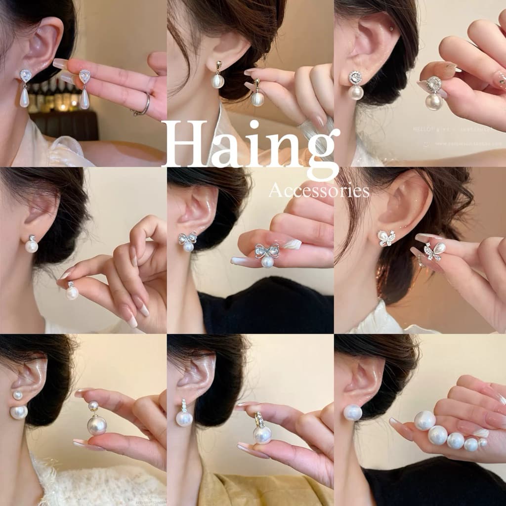 Bông Tai Ngọc Trai Nữ - Khuyên Tai Ngọc Đính Đá Lấp Lánh Phong Cách Hàn Quốc Haing BST04