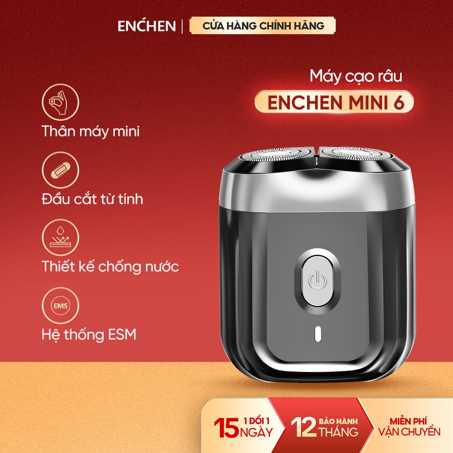 Máy cạo râu Enchen Mini 6 lưỡi dao kép mỏng, chống nước IPX7, pin sử dụng đến 2 tháng - BH 12 tháng